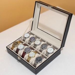 10 Compartments Watch Collection Storage Box Black
